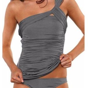 One shoulder tankini set, gray, NWOT, XL